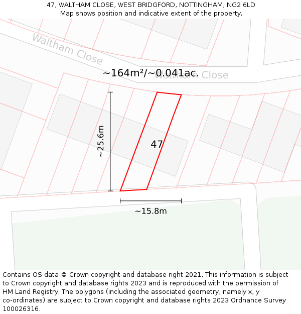 47, WALTHAM CLOSE, WEST BRIDGFORD, NOTTINGHAM, NG2 6LD: Plot and title map