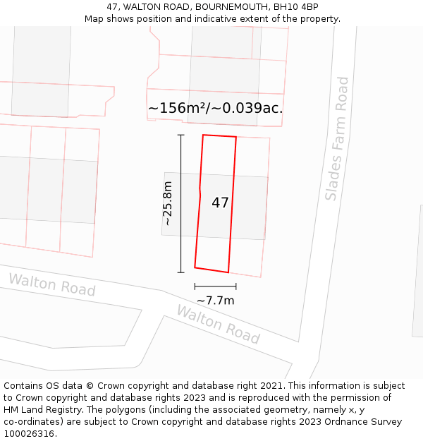 47, WALTON ROAD, BOURNEMOUTH, BH10 4BP: Plot and title map