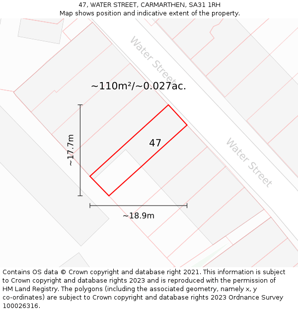 47, WATER STREET, CARMARTHEN, SA31 1RH: Plot and title map