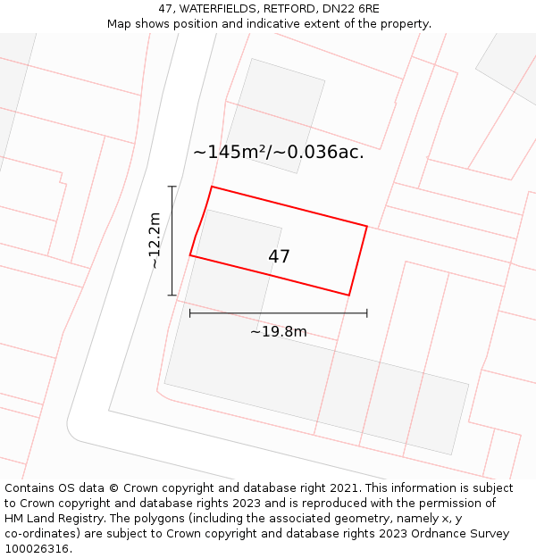 47, WATERFIELDS, RETFORD, DN22 6RE: Plot and title map