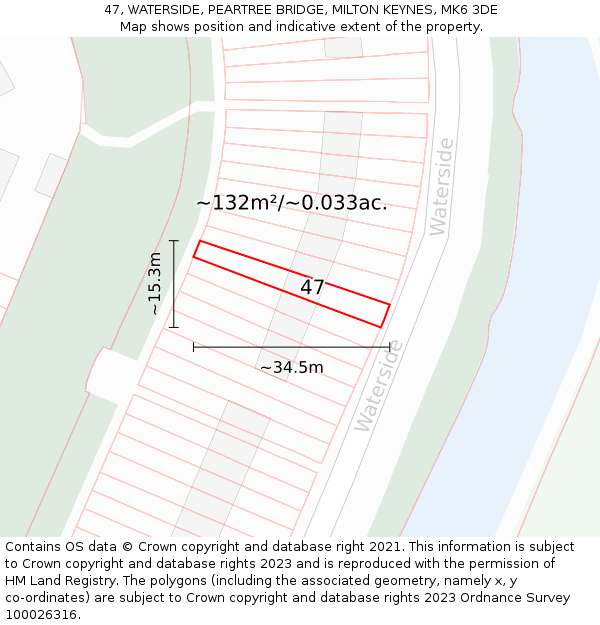 47, WATERSIDE, PEARTREE BRIDGE, MILTON KEYNES, MK6 3DE: Plot and title map