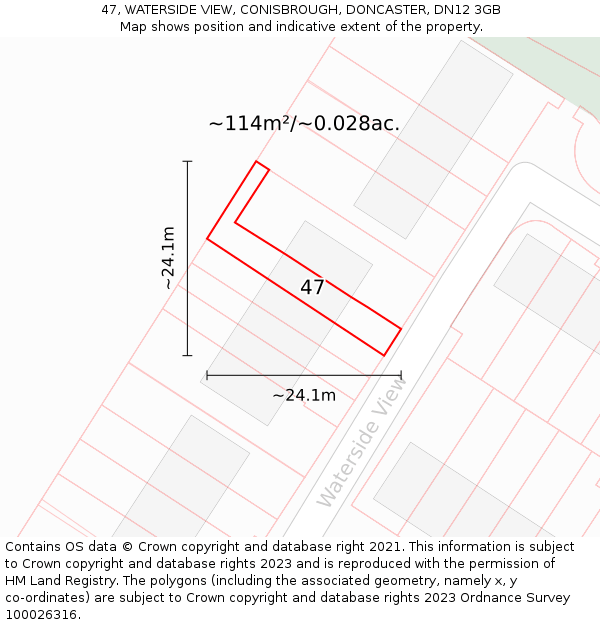 47, WATERSIDE VIEW, CONISBROUGH, DONCASTER, DN12 3GB: Plot and title map