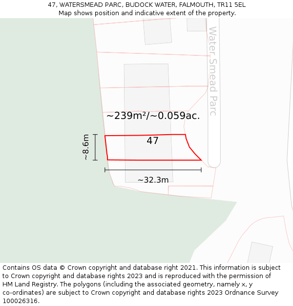47, WATERSMEAD PARC, BUDOCK WATER, FALMOUTH, TR11 5EL: Plot and title map