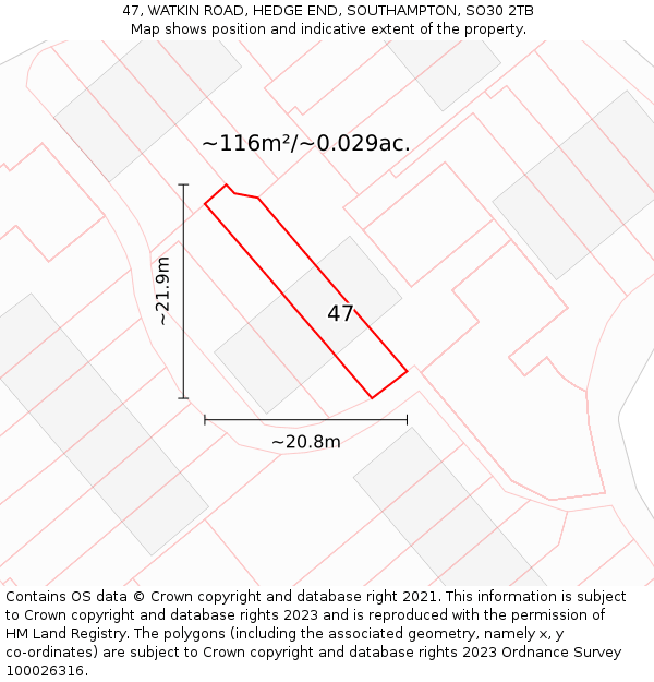 47, WATKIN ROAD, HEDGE END, SOUTHAMPTON, SO30 2TB: Plot and title map