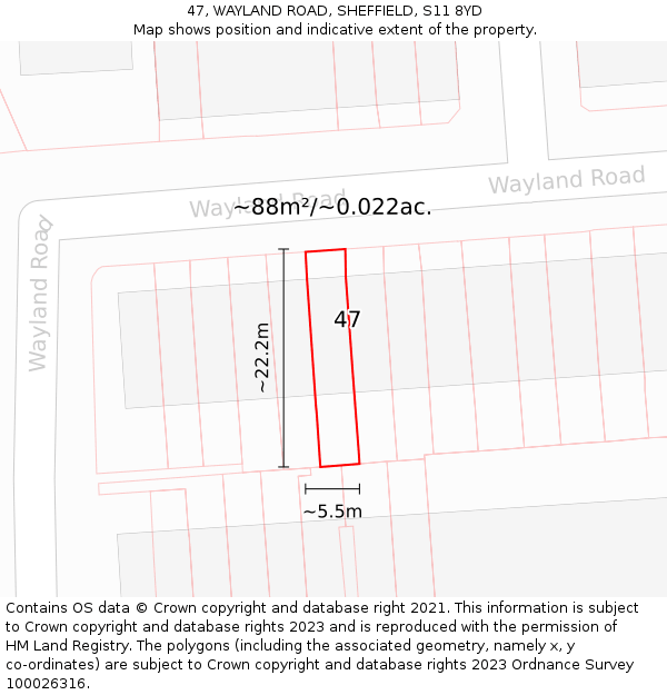 47, WAYLAND ROAD, SHEFFIELD, S11 8YD: Plot and title map