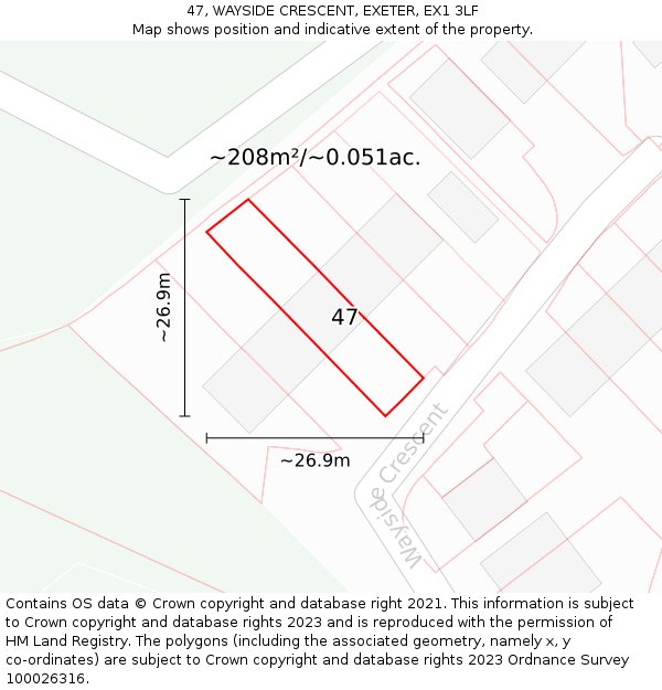 47, WAYSIDE CRESCENT, EXETER, EX1 3LF: Plot and title map