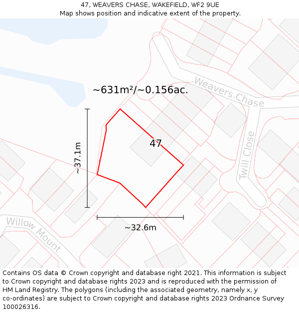 47, WEAVERS CHASE, WAKEFIELD, WF2 9UE: Plot and title map