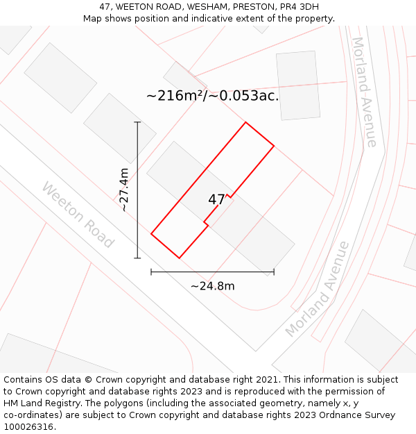 47, WEETON ROAD, WESHAM, PRESTON, PR4 3DH: Plot and title map