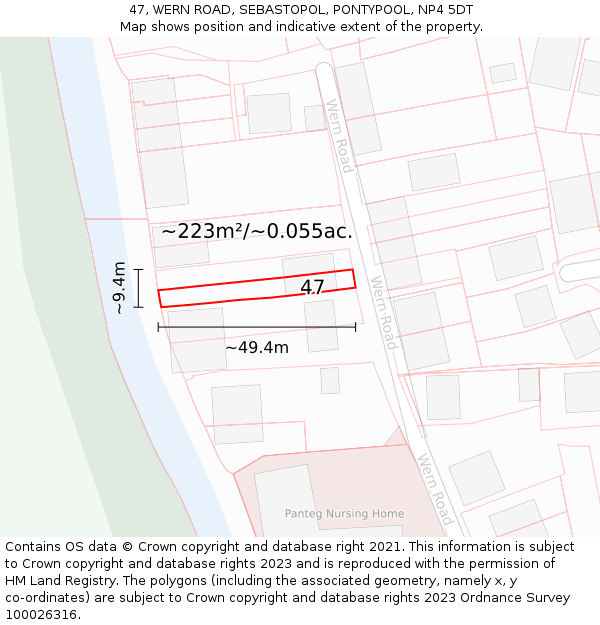 47, WERN ROAD, SEBASTOPOL, PONTYPOOL, NP4 5DT: Plot and title map