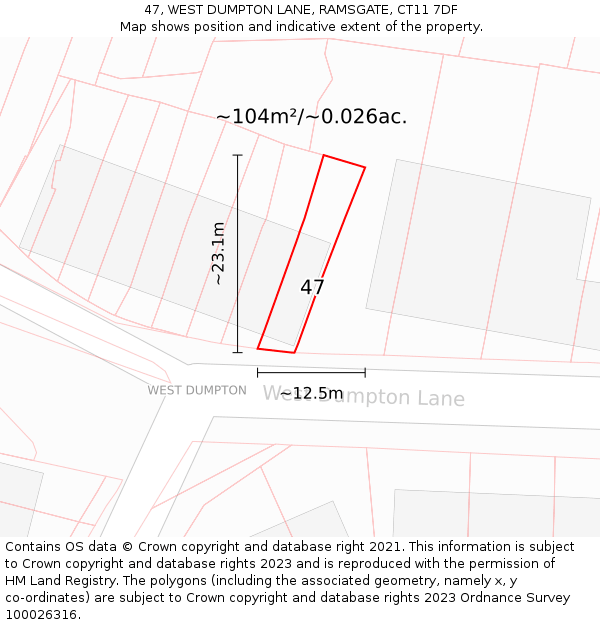 47, WEST DUMPTON LANE, RAMSGATE, CT11 7DF: Plot and title map