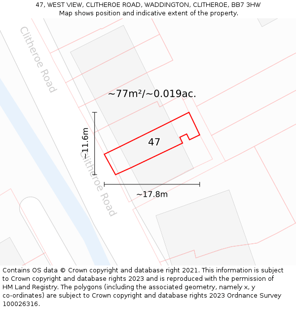 47, WEST VIEW, CLITHEROE ROAD, WADDINGTON, CLITHEROE, BB7 3HW: Plot and title map