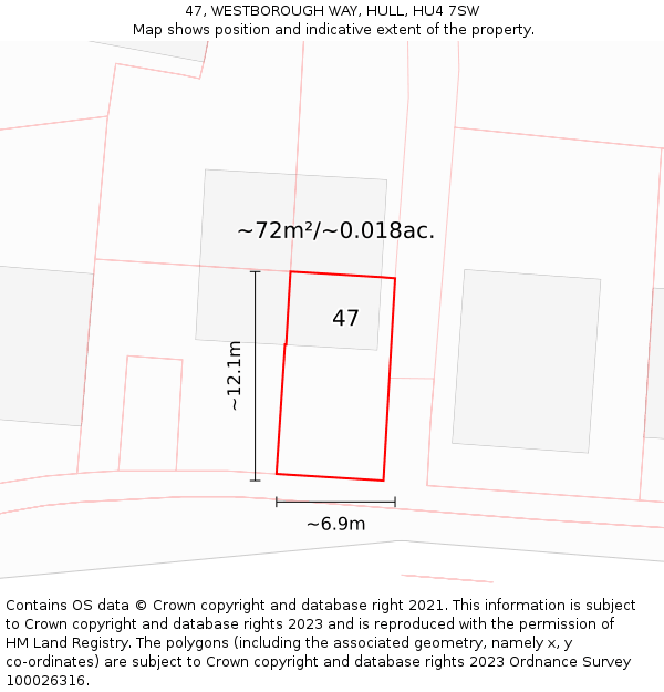 47, WESTBOROUGH WAY, HULL, HU4 7SW: Plot and title map