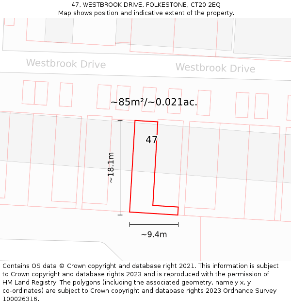47, WESTBROOK DRIVE, FOLKESTONE, CT20 2EQ: Plot and title map