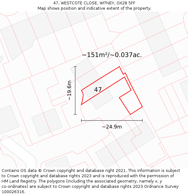 47, WESTCOTE CLOSE, WITNEY, OX28 5FF: Plot and title map