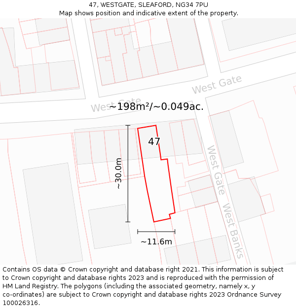 47, WESTGATE, SLEAFORD, NG34 7PU: Plot and title map