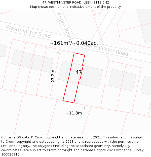 47, WESTMINSTER ROAD, LEEK, ST13 6NZ: Plot and title map