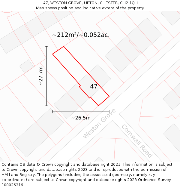 47, WESTON GROVE, UPTON, CHESTER, CH2 1QH: Plot and title map