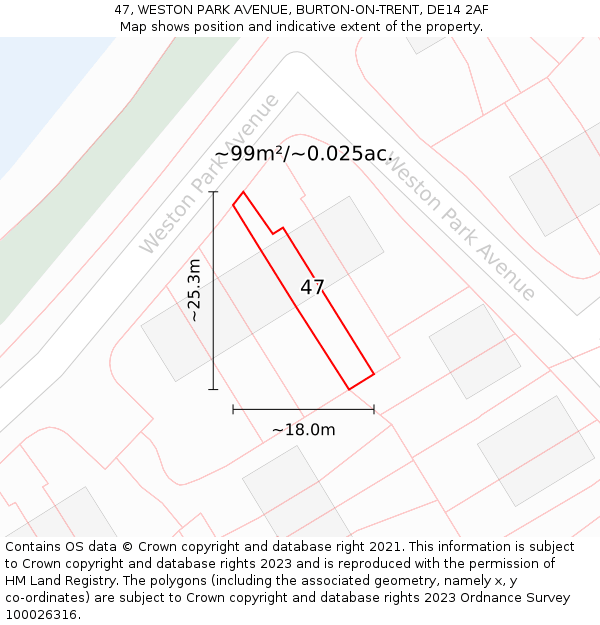 47, WESTON PARK AVENUE, BURTON-ON-TRENT, DE14 2AF: Plot and title map