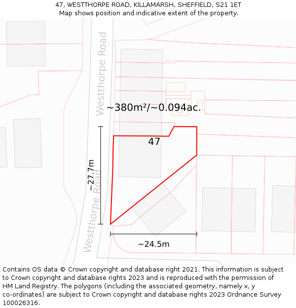 47, WESTTHORPE ROAD, KILLAMARSH, SHEFFIELD, S21 1ET: Plot and title map