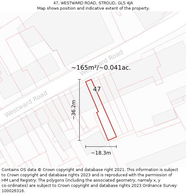47, WESTWARD ROAD, STROUD, GL5 4JA: Plot and title map