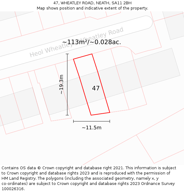 47, WHEATLEY ROAD, NEATH, SA11 2BH: Plot and title map