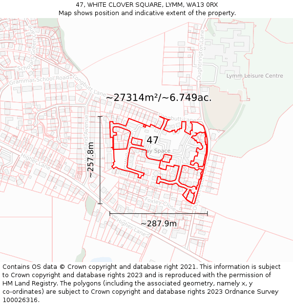 47, WHITE CLOVER SQUARE, LYMM, WA13 0RX: Plot and title map