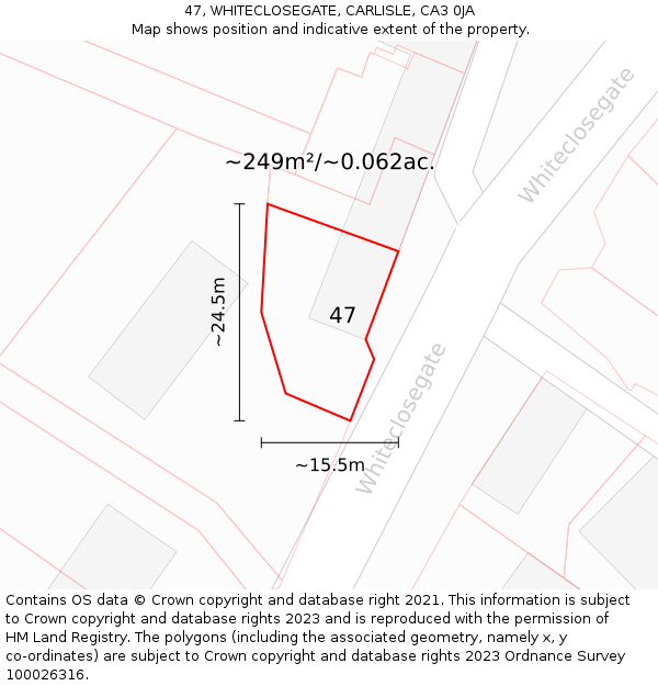 47, WHITECLOSEGATE, CARLISLE, CA3 0JA: Plot and title map