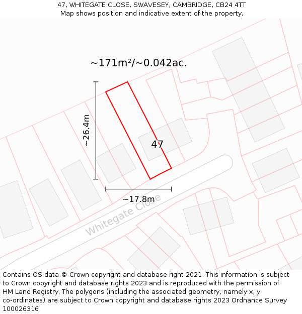 47, WHITEGATE CLOSE, SWAVESEY, CAMBRIDGE, CB24 4TT: Plot and title map