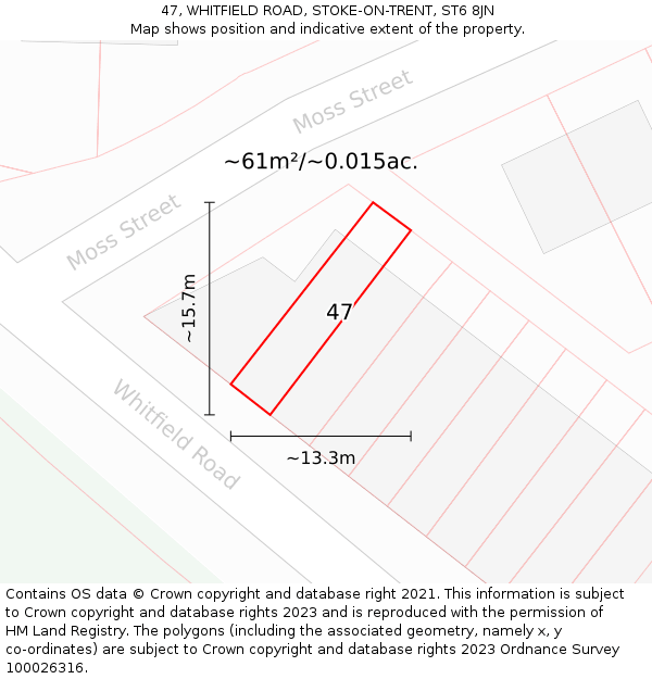 47, WHITFIELD ROAD, STOKE-ON-TRENT, ST6 8JN: Plot and title map