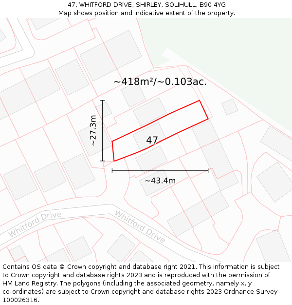 47, WHITFORD DRIVE, SHIRLEY, SOLIHULL, B90 4YG: Plot and title map
