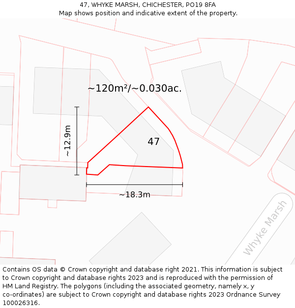 47, WHYKE MARSH, CHICHESTER, PO19 8FA: Plot and title map