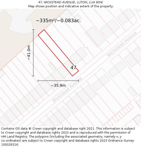 47, WICKSTEAD AVENUE, LUTON, LU4 9DW: Plot and title map