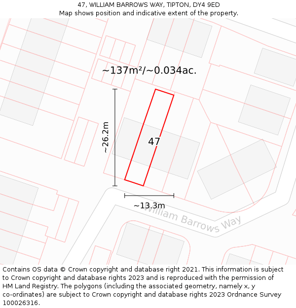 47, WILLIAM BARROWS WAY, TIPTON, DY4 9ED: Plot and title map