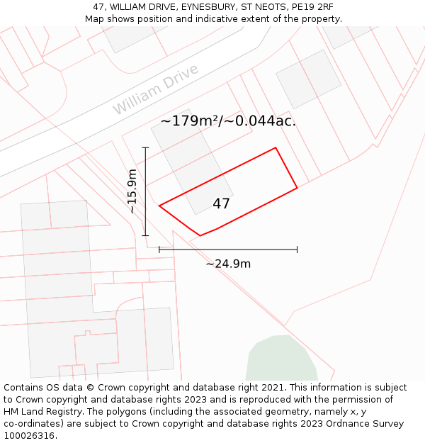 47, WILLIAM DRIVE, EYNESBURY, ST NEOTS, PE19 2RF: Plot and title map
