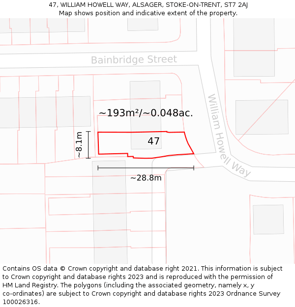 47, WILLIAM HOWELL WAY, ALSAGER, STOKE-ON-TRENT, ST7 2AJ: Plot and title map