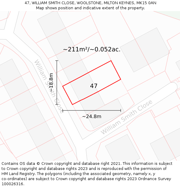 47, WILLIAM SMITH CLOSE, WOOLSTONE, MILTON KEYNES, MK15 0AN: Plot and title map