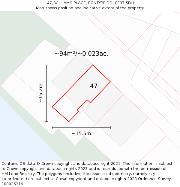 47, WILLIAMS PLACE, PONTYPRIDD, CF37 5BH: Plot and title map