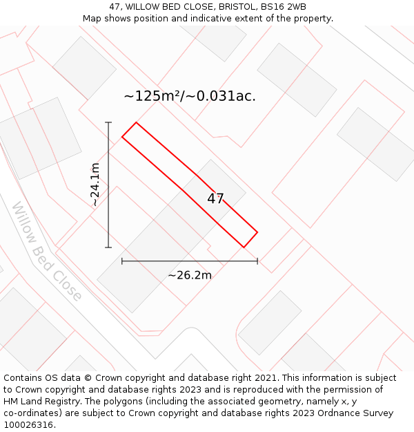 47, WILLOW BED CLOSE, BRISTOL, BS16 2WB: Plot and title map