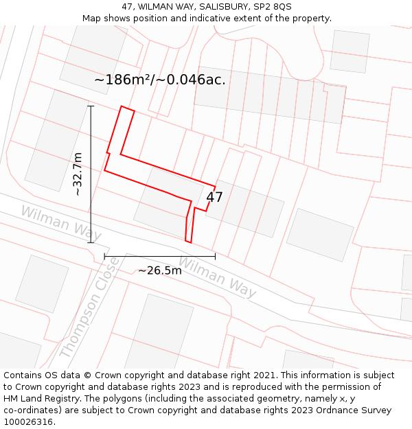 47, WILMAN WAY, SALISBURY, SP2 8QS: Plot and title map