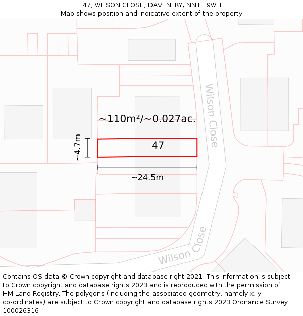 47, WILSON CLOSE, DAVENTRY, NN11 9WH: Plot and title map