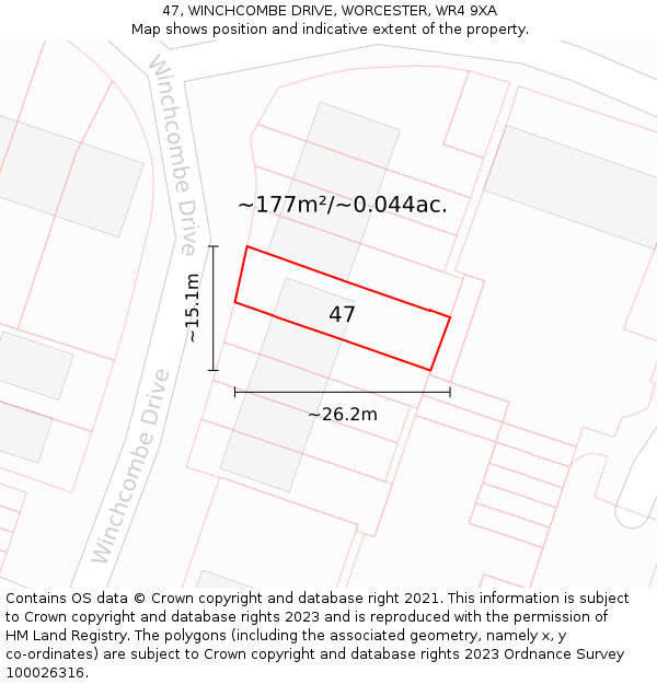 47, WINCHCOMBE DRIVE, WORCESTER, WR4 9XA: Plot and title map