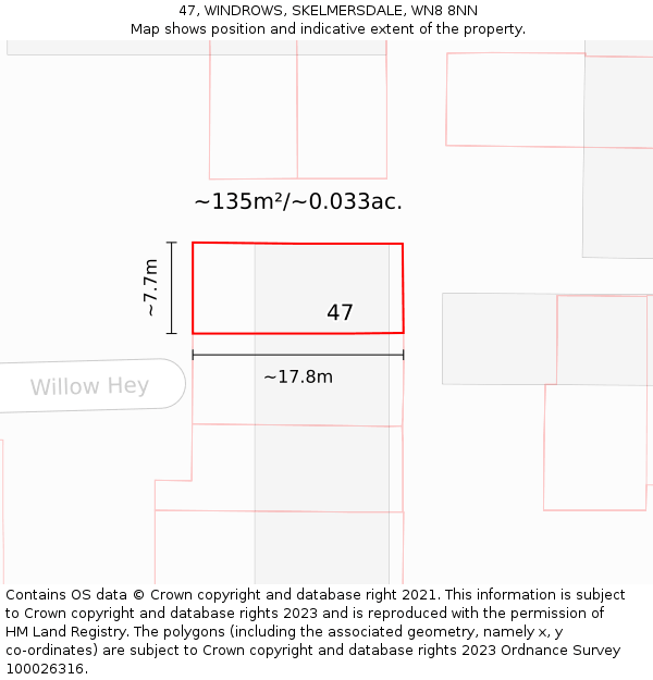 47, WINDROWS, SKELMERSDALE, WN8 8NN: Plot and title map