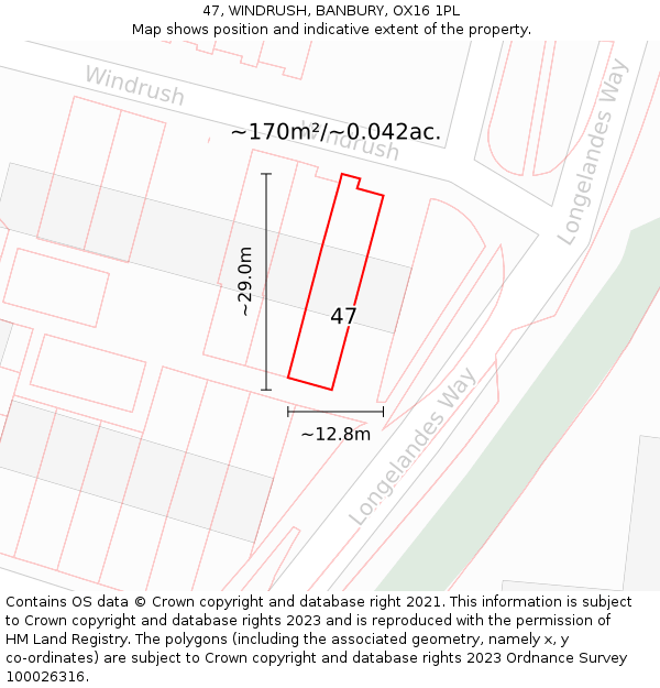 47, WINDRUSH, BANBURY, OX16 1PL: Plot and title map
