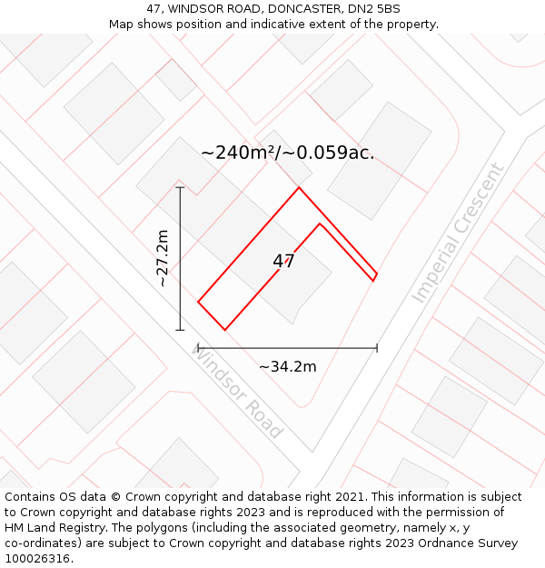 47, WINDSOR ROAD, DONCASTER, DN2 5BS: Plot and title map