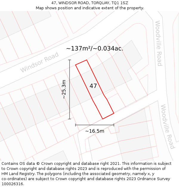 47, WINDSOR ROAD, TORQUAY, TQ1 1SZ: Plot and title map