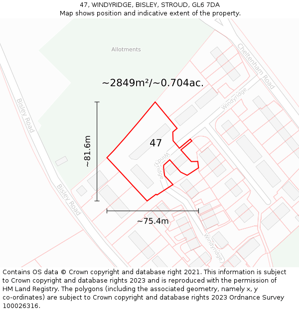 47, WINDYRIDGE, BISLEY, STROUD, GL6 7DA: Plot and title map