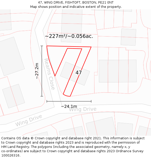 47, WING DRIVE, FISHTOFT, BOSTON, PE21 0NT: Plot and title map