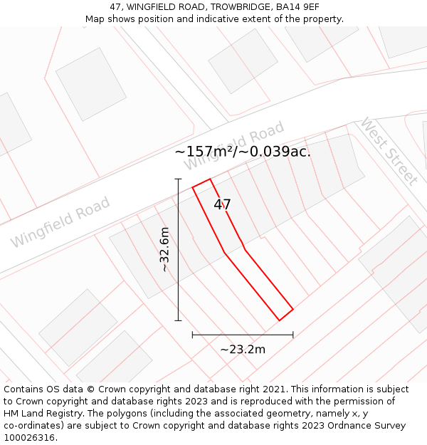 47, WINGFIELD ROAD, TROWBRIDGE, BA14 9EF: Plot and title map