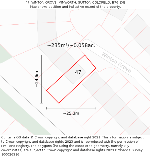47, WINTON GROVE, MINWORTH, SUTTON COLDFIELD, B76 1XE: Plot and title map