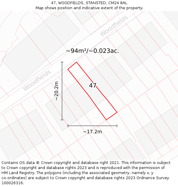 47, WOODFIELDS, STANSTED, CM24 8AL: Plot and title map